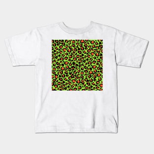 Leopard Pattern in Papaya on Lime Green Kids T-Shirt